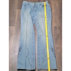 Vtg HarleyDavidson Womens Denim Jeans Size 33 Light Wash Bootcut Embroidered Y2K